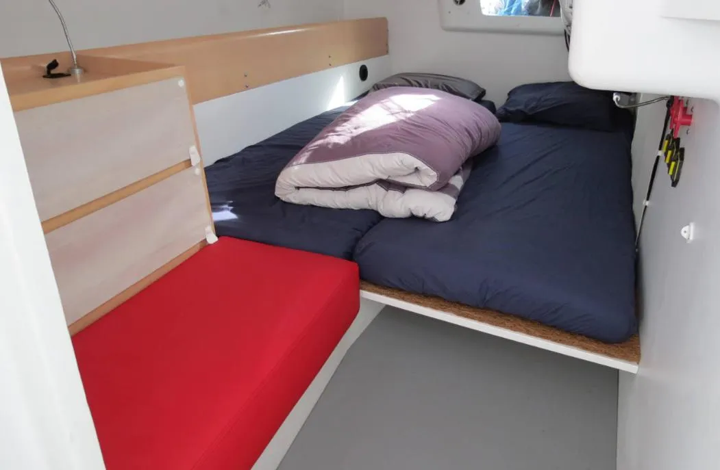 Cabin on GREENGO 2, a Pogo 12.5 sailboat at La Rochelle, France