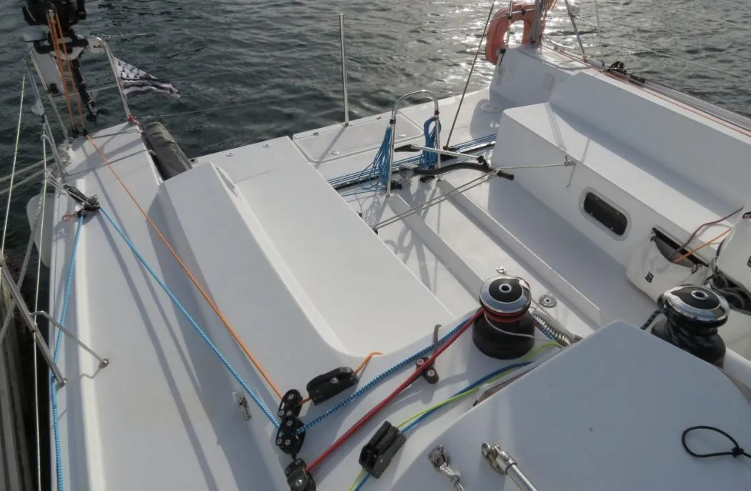 Deck of GREENGO 2, a Pogo 12.5 sailboat at La Rochelle, France