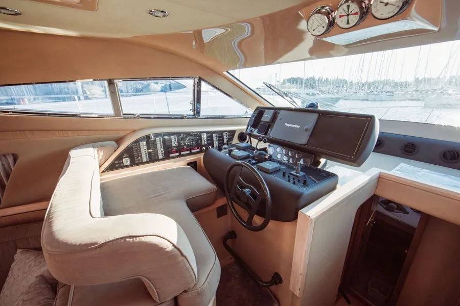 Cockpit of Bluebell, a Ferretti Yachts 460i motor yacht at Podstrana - Miljevac, Croatia