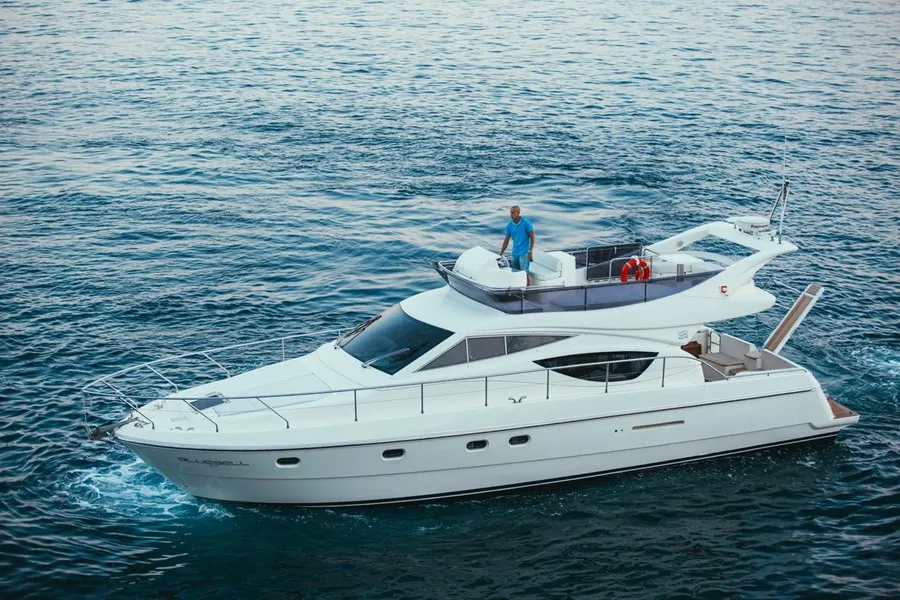 Exterior view of Bluebell, a Ferretti Yachts 460i motor yacht at Podstrana - Miljevac, Croatia
