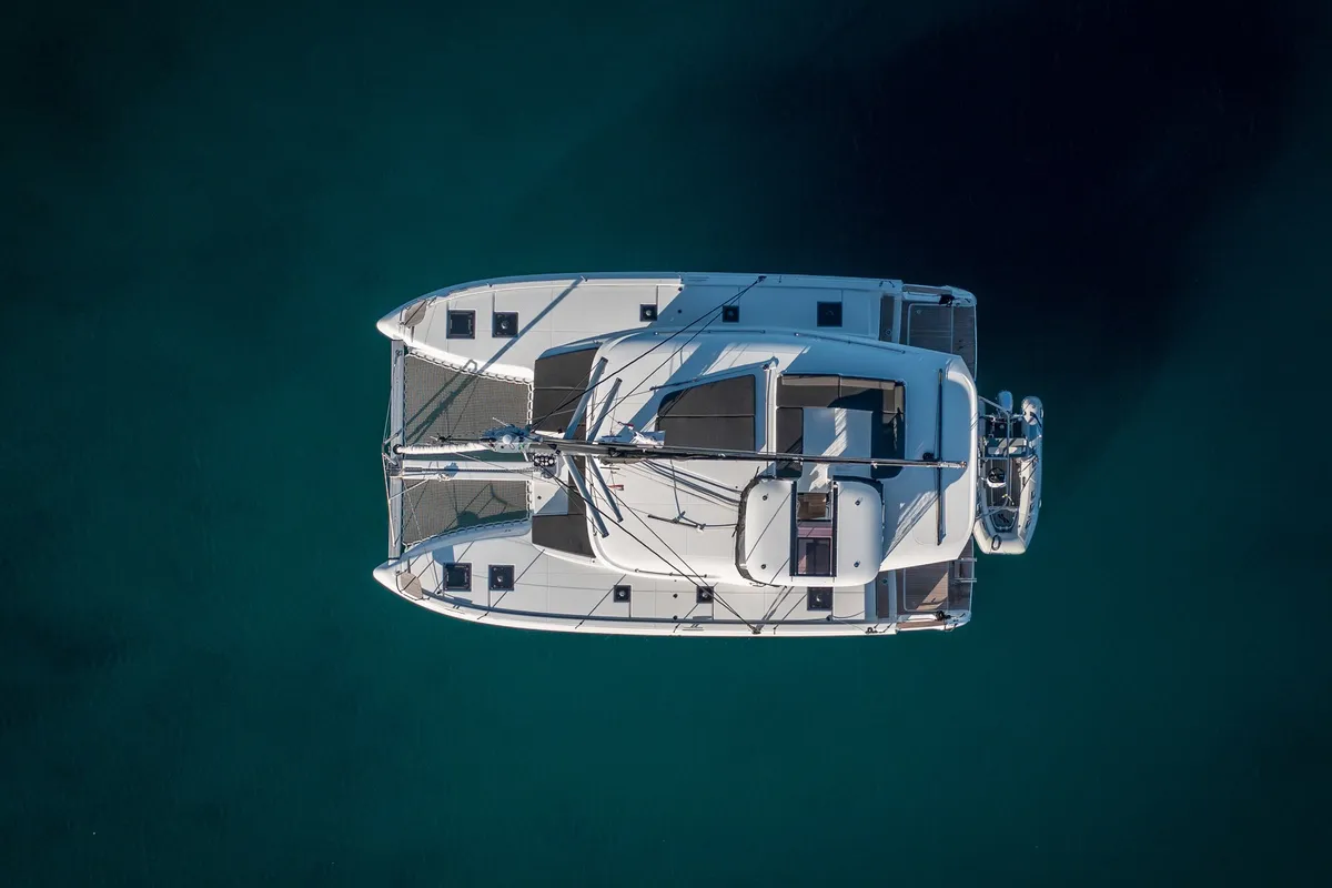 Exterior view of Dona, a Lagoon 43 catamaran at Seget Donji, Croatia