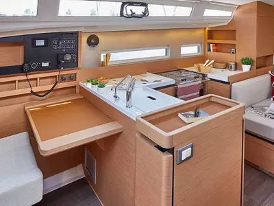 Galley of Sunsail 410 Classic, a Jeanneau Sun Odyssey 410 sailboat at Municipal Unit of Lefkada, Greece