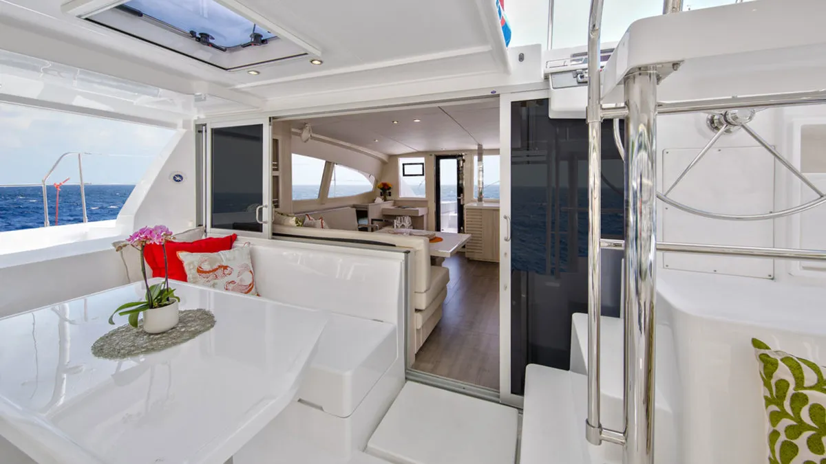Salon of Sunsail 404 Classic, a Leopard 40 catamaran at Procida, Italy
