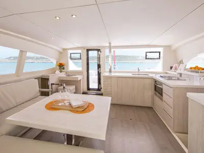 Galley of Sunsail 404 Classic, a Leopard 40 catamaran at Procida, Italy