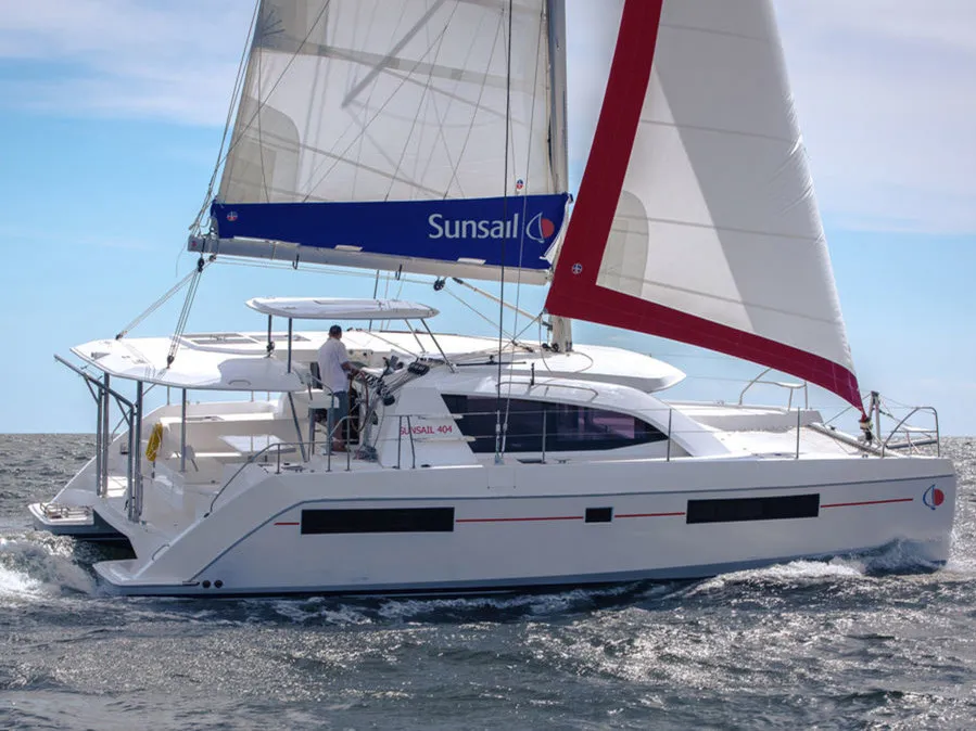 Exterior view of Sunsail 404 Classic, a Leopard 40 catamaran at Procida, Italy