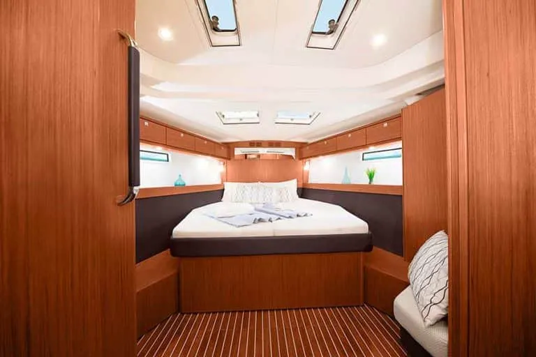 Cabin on Vitabella 4, a Bavaria Cruiser 51 sailboat at es Jonquet, Spain