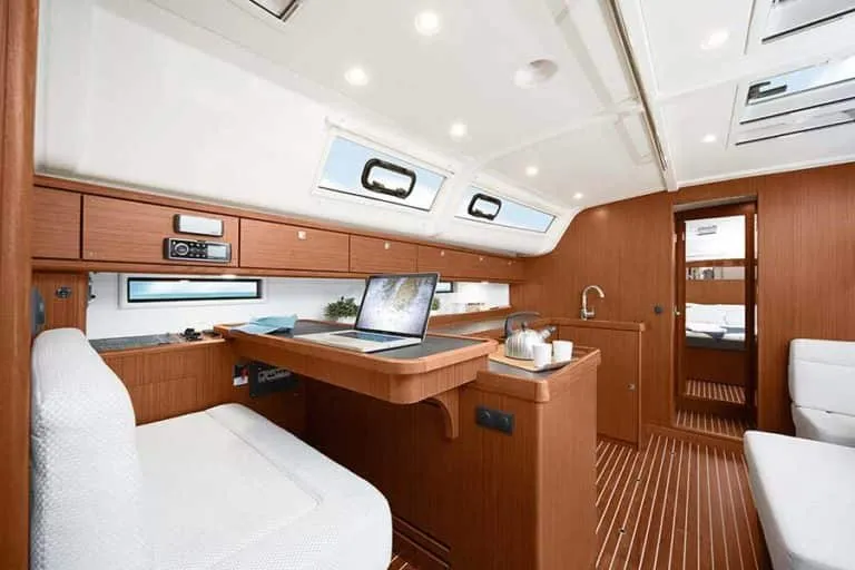 Salon of Vitabella 4, a Bavaria Cruiser 51 sailboat at es Jonquet, Spain