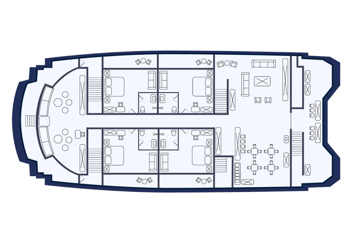 Floor plan of Endemic - Cabin 6, a Gulet Power Catamaran catamaran at Parroquia Puerto Baquerizo Moreno, Ecuador