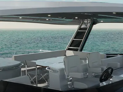 Cockpit of Lucy, a Aquila 50 Yacht catamaran at Cannigione, Italy