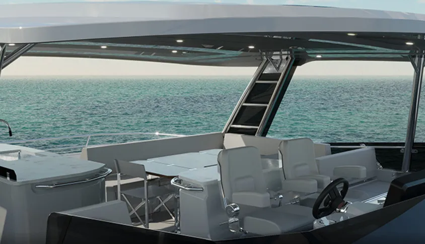 Cockpit of Lucy, a Aquila 50 Yacht catamaran at Cannigione, Italy