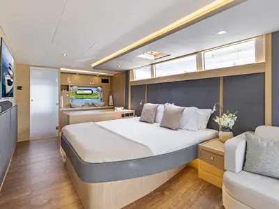 Salon of Lucy, a Aquila 50 Yacht catamaran at Cannigione, Italy