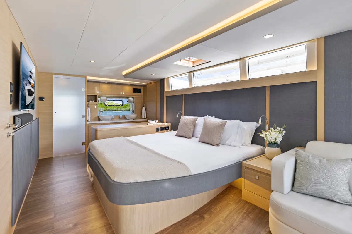 Salon of Lucy, a Aquila 50 Yacht catamaran at Cannigione, Italy