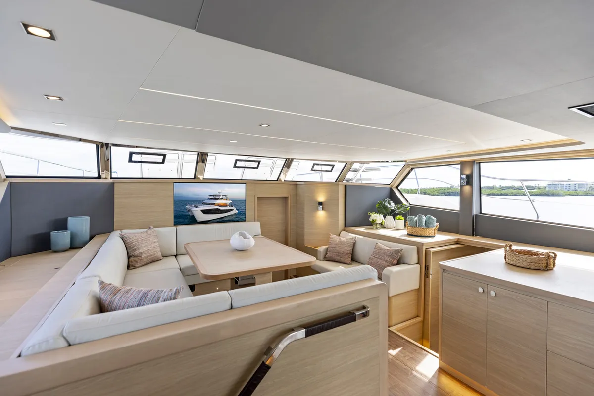 Exterior view of Lucy, a Aquila 50 Yacht catamaran at Cannigione, Italy