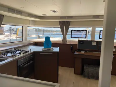 Galley of Orsa Maggiore, a Lagoon 52F catamaran at Olbia, Italy