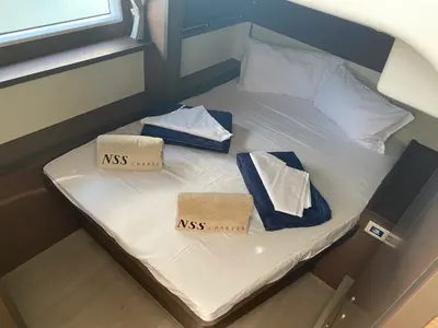 Cabin on Orsa Maggiore, a Lagoon 52F catamaran at Olbia, Italy