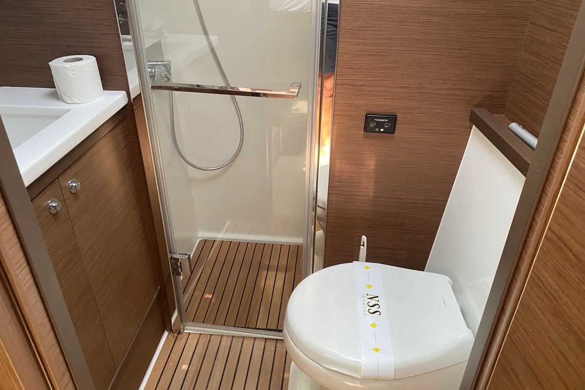 Head on Orsa Maggiore, a Lagoon 52F catamaran at Olbia, Italy