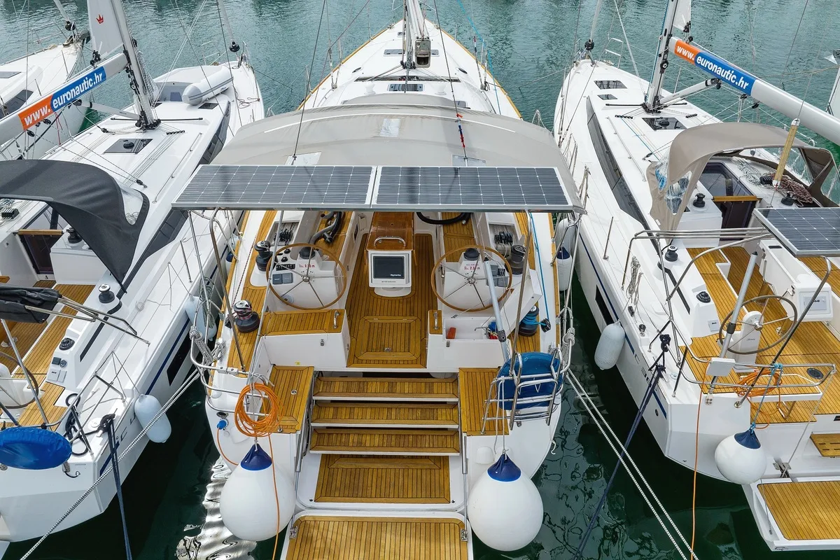 Deck of Maja 07, a Elan 514 Impression sailboat at Pirovac, Croatia