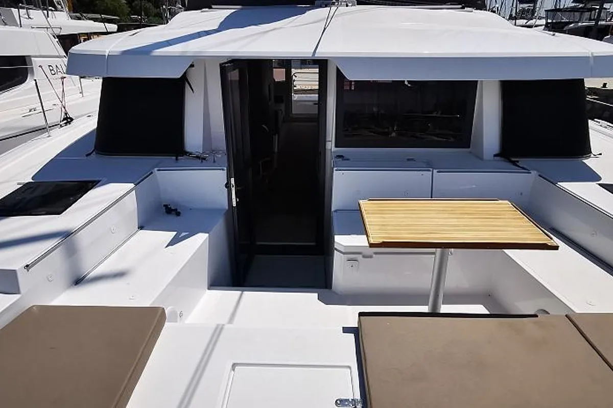 Salon of Kos 44.3, a Bali 4.4 catamaran at Athens, Greece