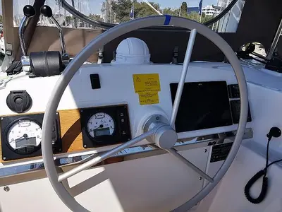 Cockpit of Kos 44.3, a Bali 4.4 catamaran at Athens, Greece