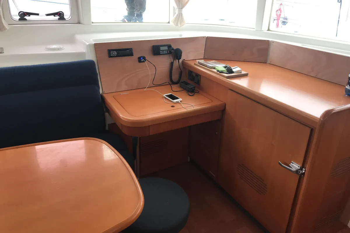 Salon of Isis, a Lagoon 440 catamaran at Olbia, Italy