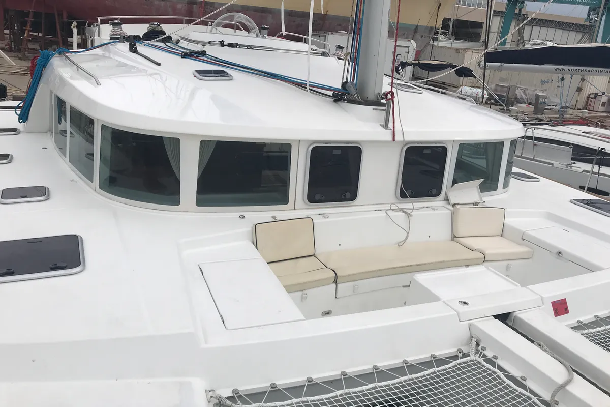 Deck of Isis, a Lagoon 440 catamaran at Olbia, Italy