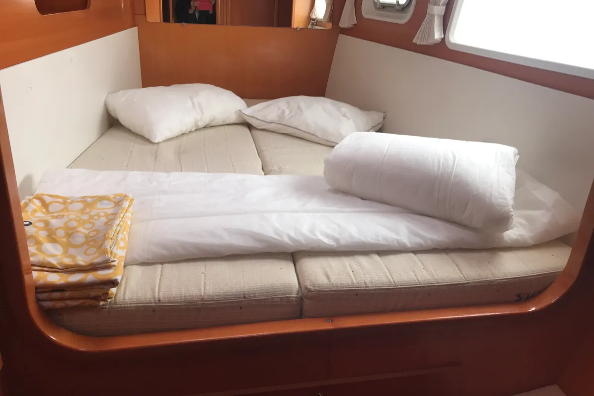 Cabin on Isis, a Lagoon 440 catamaran at Olbia, Italy