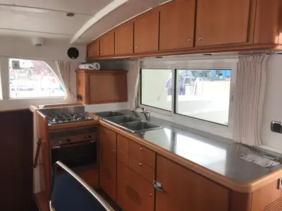 Galley of Isis, a Lagoon 440 catamaran at Olbia, Italy