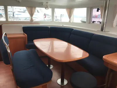 Salon of Isis, a Lagoon 440 catamaran at Olbia, Italy