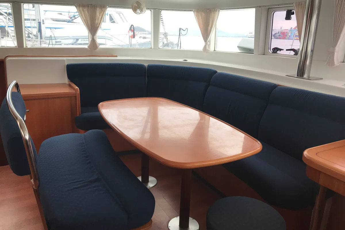 Salon of Isis, a Lagoon 440 catamaran at Olbia, Italy