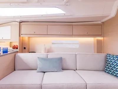 Salon of Sunsail 37.3 Premium, a Dufour 37 sailboat at Municipal Unit of Lefkada, Greece