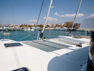 Deck of Gelso - Standard line, a Lagoon 40 catamaran at Olbia, Italy