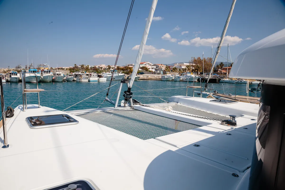 Deck of Gelso - Standard line, a Lagoon 40 catamaran at Olbia, Italy