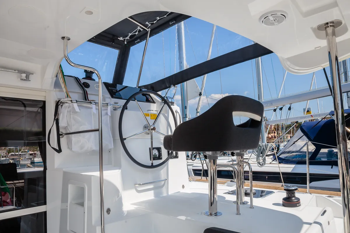 Cockpit of Gelso - Standard line, a Lagoon 40 catamaran at Olbia, Italy
