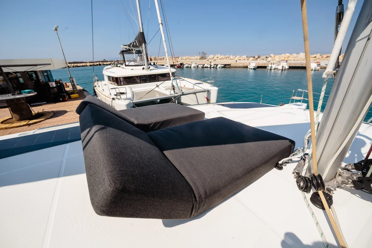 Deck of Gelso - Standard line, a Lagoon 40 catamaran at Olbia, Italy