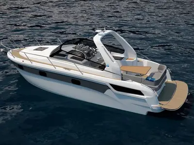Bazinga, a Bavaria Sport 300 motorboat at Punat, Croatia