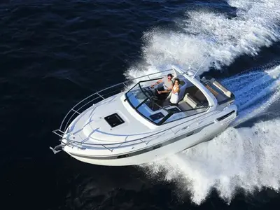 Bazinga, a Bavaria Sport 300 motorboat at Punat, Croatia