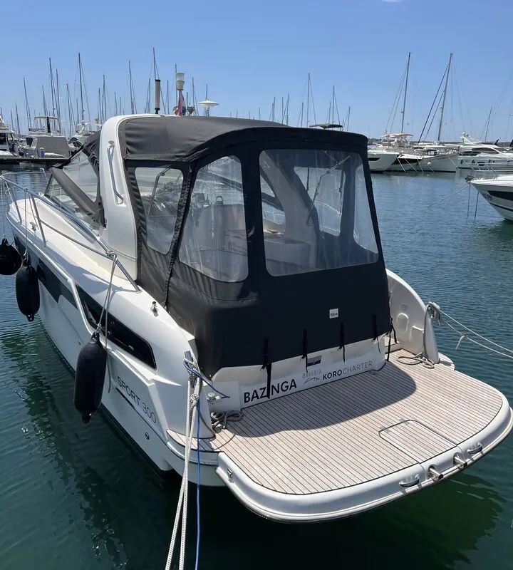 Bazinga, a Bavaria Sport 300 motorboat at Punat, Croatia