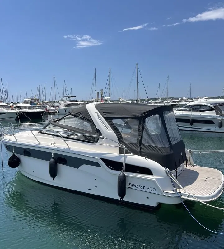 Bazinga, a Bavaria Sport 300 motorboat at Punat, Croatia