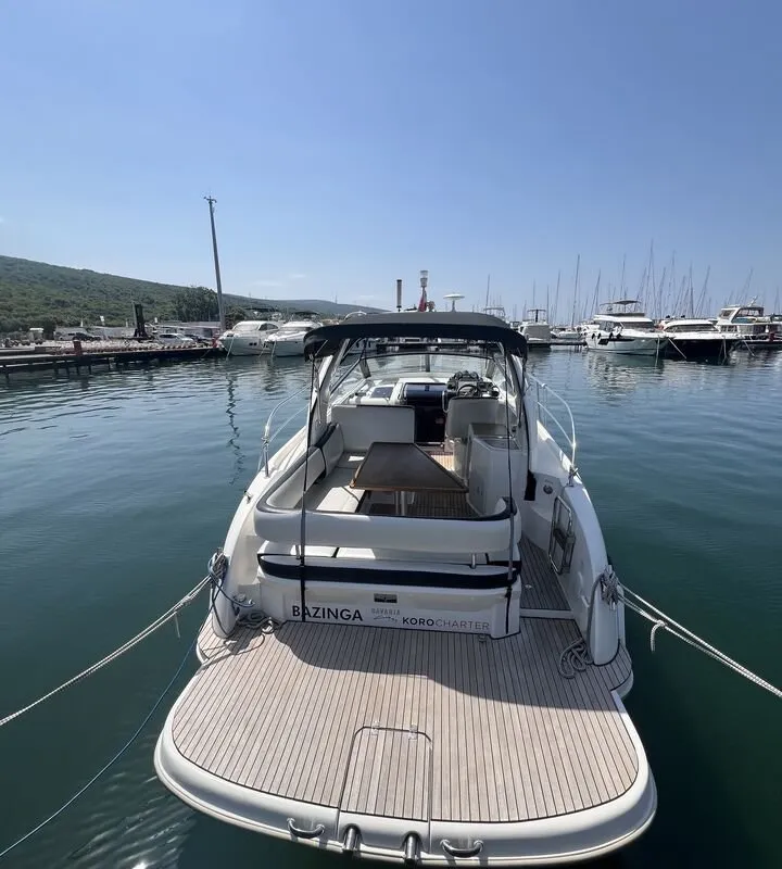 Bazinga, a Bavaria Sport 300 motorboat at Punat, Croatia