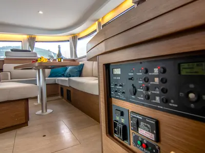 Salon of ZAKI, a Lagoon 42 catamaran at Skiathos, Greece