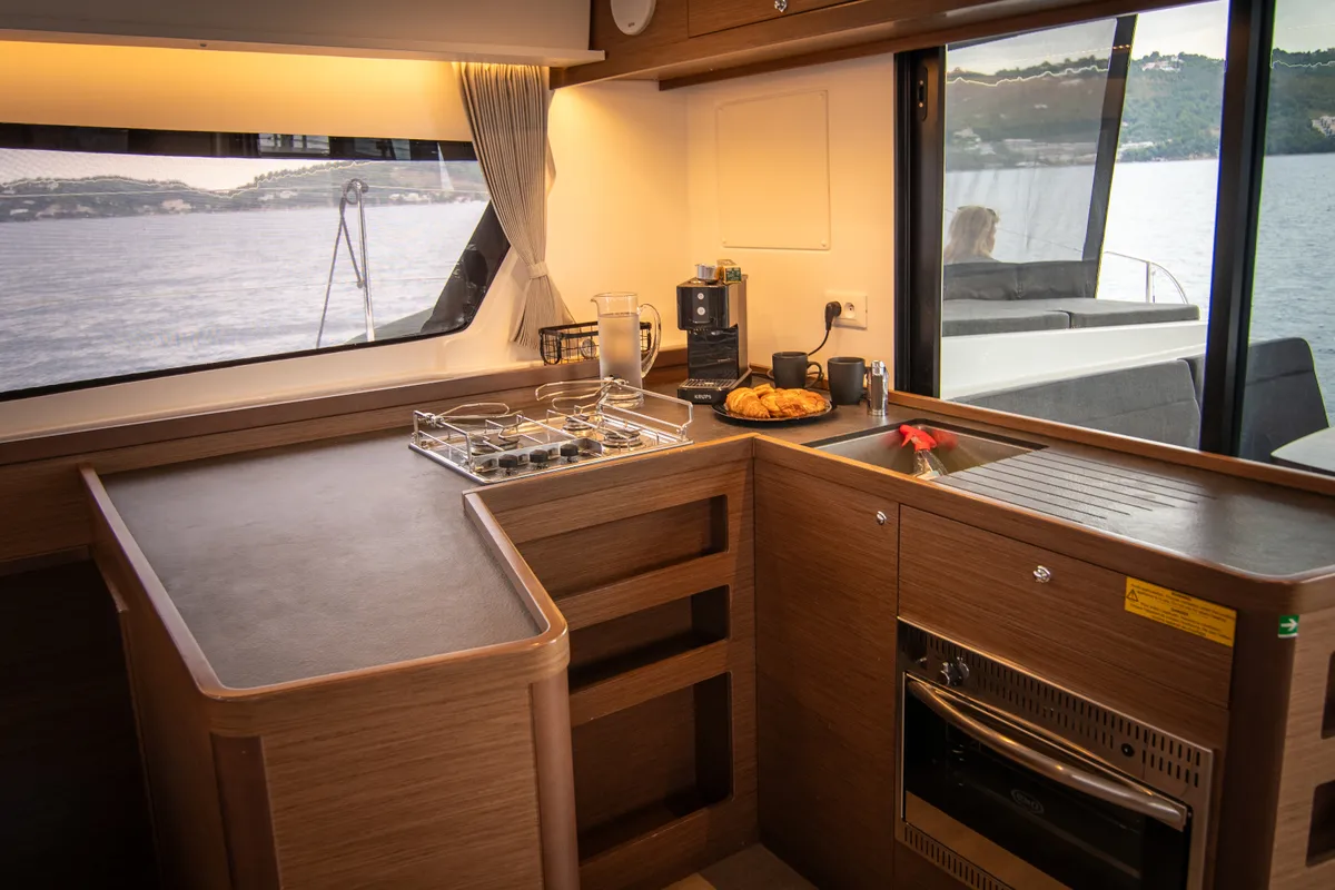 Galley of ZAKI, a Lagoon 42 catamaran at Skiathos, Greece