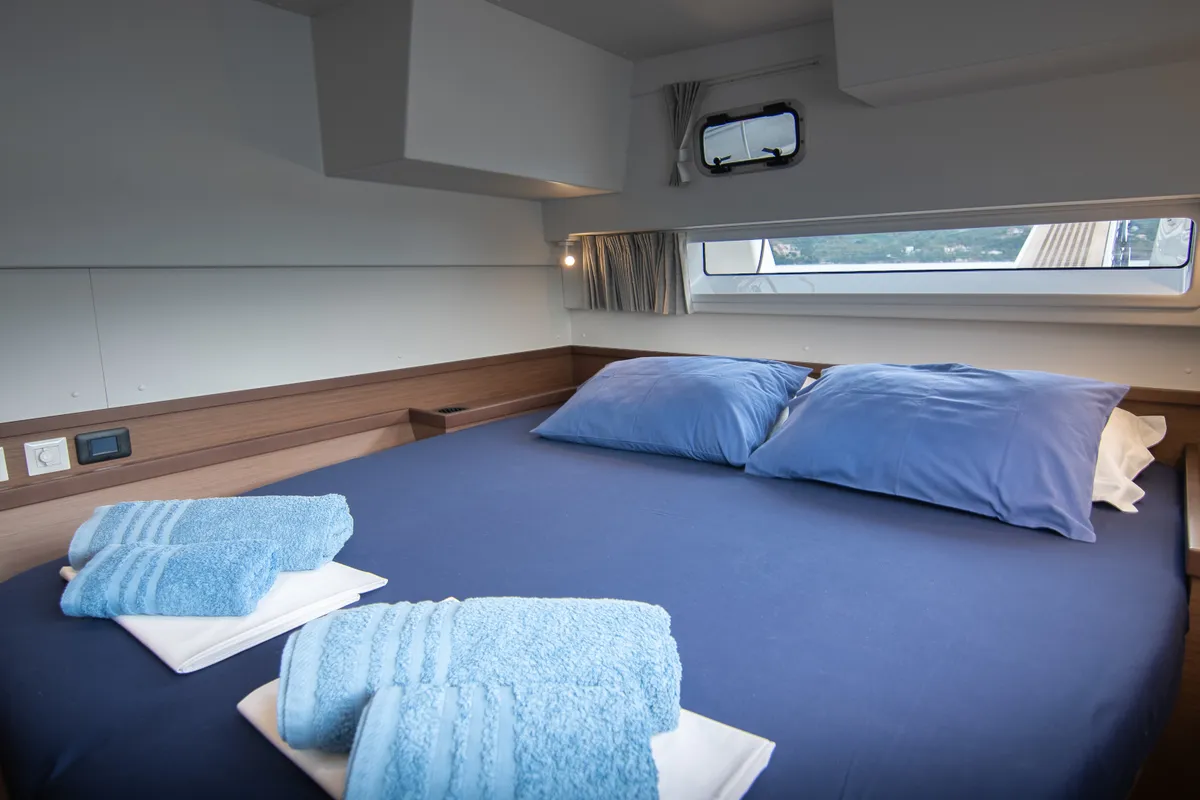 Cabin on ZAKI, a Lagoon 42 catamaran at Skiathos, Greece