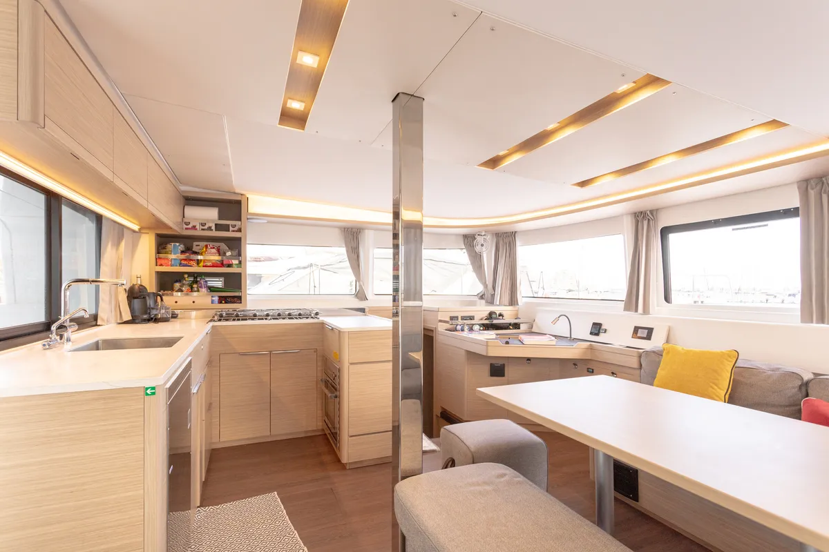 Galley of JEMALE, a Lagoon 46 catamaran at Ajaccio, France