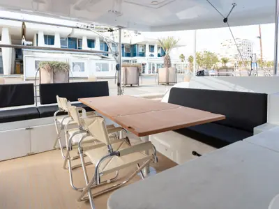Deck of JEMALE, a Lagoon 46 catamaran at Ajaccio, France
