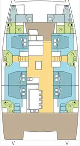 Floor plan of Queen O, a Bali 5.4 catamaran at Road Town, British Virgin Islands