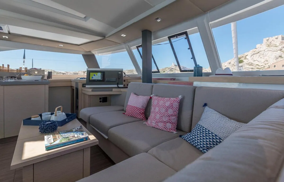 Salon of All the Perks, a Fountaine Pajot Astrea 42 catamaran at Road Town, British Virgin Islands