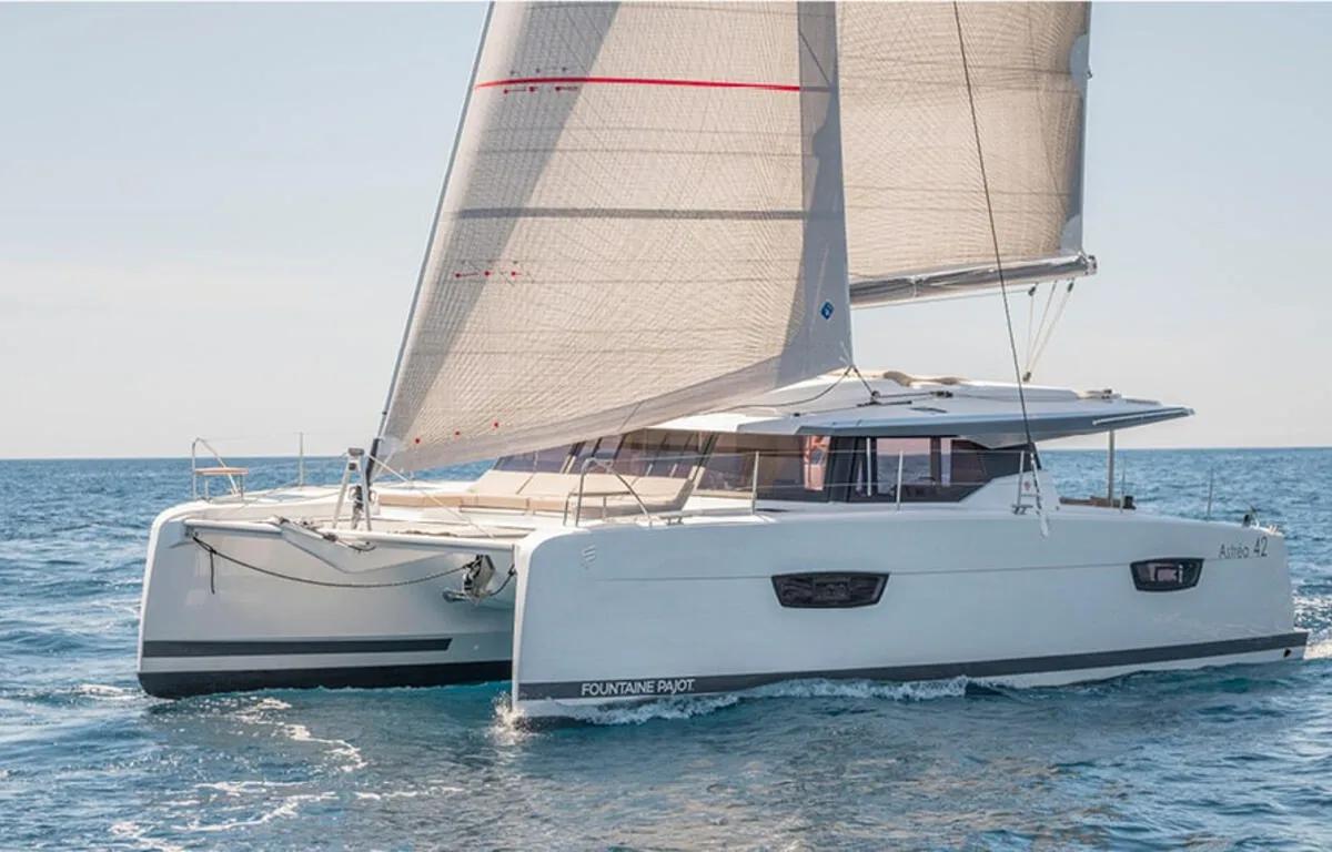 Exterior view of All the Perks, a Fountaine Pajot Astrea 42 catamaran at Road Town, British Virgin Islands