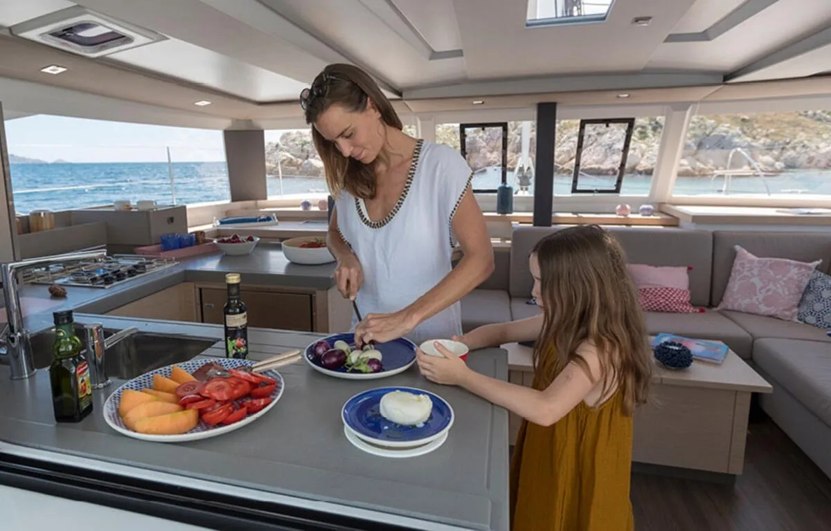 Galley of All the Perks, a Fountaine Pajot Astrea 42 catamaran at Road Town, British Virgin Islands