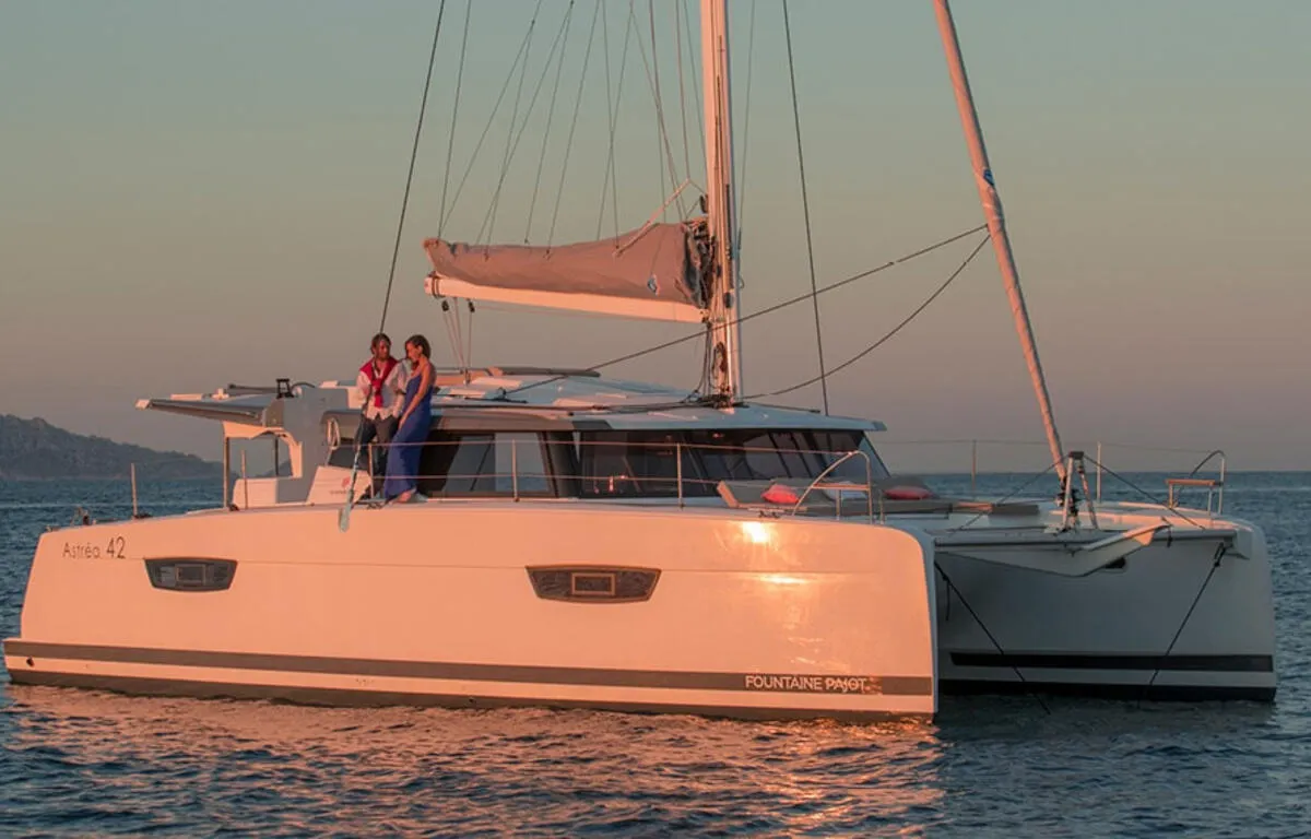Exterior view of All the Perks, a Fountaine Pajot Astrea 42 catamaran at Road Town, British Virgin Islands