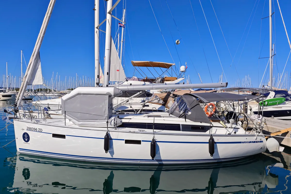 Exterior view of Mai Tai, a Bavaria Cruiser 37 sailboat at Općina Sukošan, Croatia